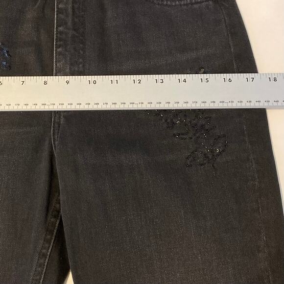 NWT SANDRO PARIS Jeans 36 Waist~27”Black Sequins Embroidery RawHem Straight”Alis - Picture 10 of 16